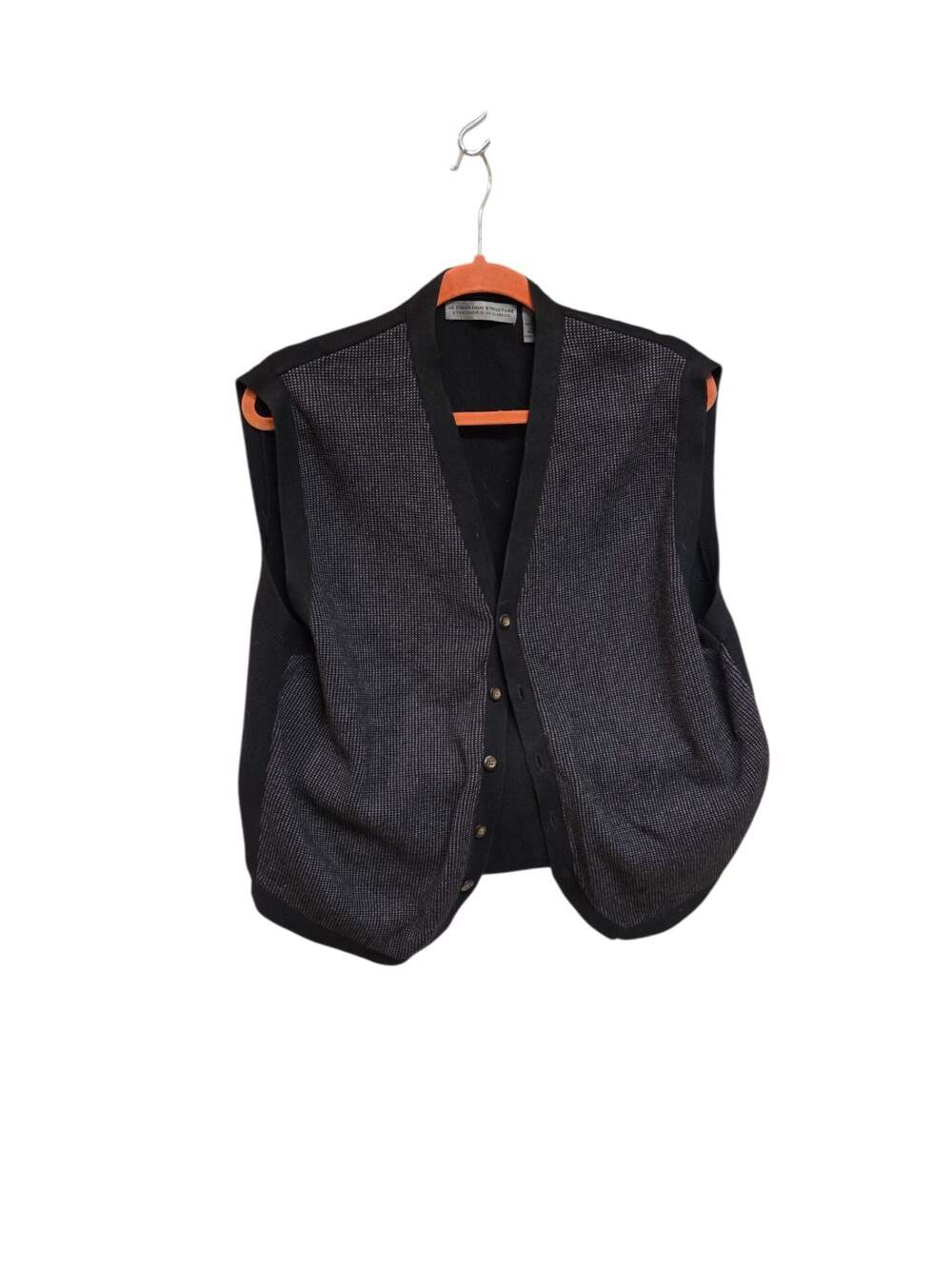 Le Collezioni Structure Men's Knit Button-Up Sweater Vest Black/Grey XL